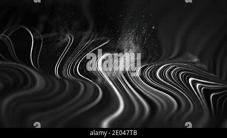 Grey tech background abstract wave with particles and smoke. Geometric background communication network. Stock Photo