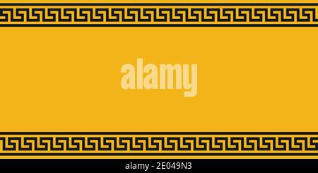 Yellow Board with black ethno ornament, vector border yellow and black Greek pattern, background for warnings ads Stock Vector