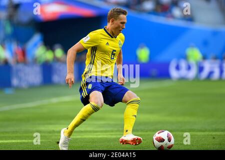 SAINT PETERSBURG, RUSSIA- 3 July 2018: Emil Krafth of Sweden during the 2018 FIFA World Cup Russia Round of 16 match between Sweden and Switzerland Stock Photo
