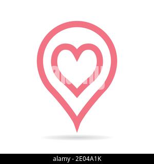 Heart pin map icon, Love symbol Valentine Day. Map pointer. Vector ...