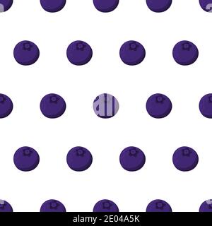 Blueberry seamless pattern on white backdrop. Autumn forest nature. Vector fruits graphic background. Stock Vector