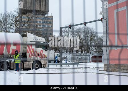 Narva, Estonia. December 23, 2020 Estonian Customs Territory. High quality photo Stock Photo