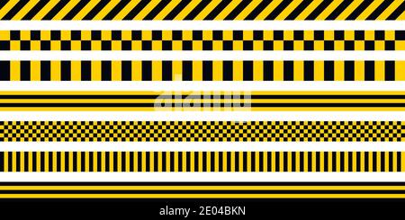 Set stripes yellow and black color, with industrial pattern, vector safety warning stripes, black pattern on yellow background Stock Vector