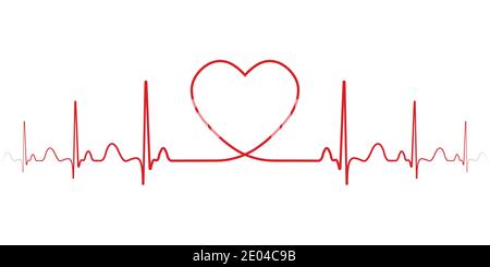 Heartbeat vector rhythm with heart one line, a symbol of positive emotions, love and inspiration, happy Valentine day Stock Vector