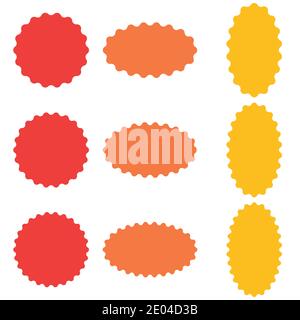 Circle and oval badge sticker, starburst speech bubbles, vector sticker wavy edges, badge template Stock Vector
