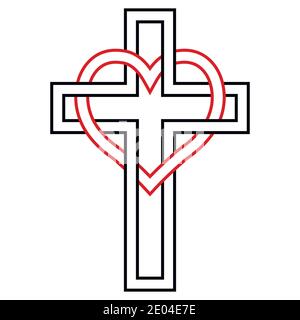 Intertwining of the heart and Christian cross, vector symbol of faith and love to God. Christian symbol Stock Vector