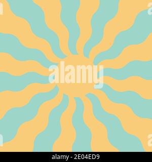 spring sun in pastel colors, wavy rays sun, vector background symbol of approaching spring Stock Vector