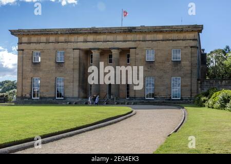 Entrance portico to Belsay Hall, Northumberland, England, UK Stock Photo