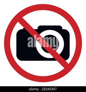 Prohibiting sign photo video shooting prohibited, vector no photo, warning sign not to shoot, red circle crossed out camera Stock Vector