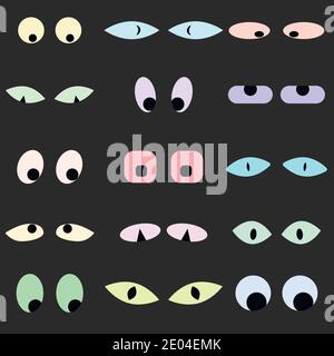 Set of cartoon eyes, for Halloween, vector eye template looking out darkness, frightening emotional looks out of the darkness Stock Vector