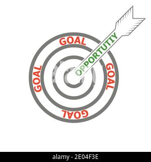 concept of achieving goal using your opportunities opportunity, vector target and arrow marketing Icon, words opportunity and goal Stock Vector