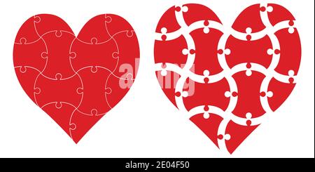 heart shape puzzle, vector heart puzzle template infographics love day valentine Stock Vector