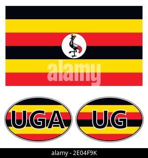 Flag and stickers on the car of Uganda, vector sticker flag of Uganda Stock Vector