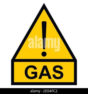 yellow hazard warning sign exclamation mark text word gas, vector sign for gas pipeline Stock Vector