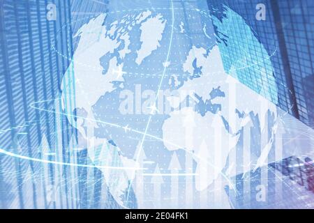 Virtual interface connection map of flight routes airplanes network use for global travel network Stock Photo