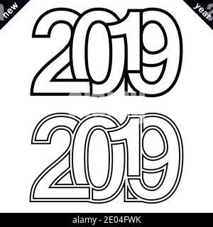 Clipart 2019 new year comic lettering figures, vector figures 2019 Christmas decor, lettering comic style Stock Vector