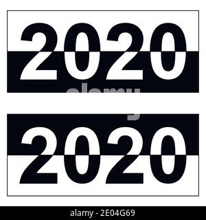 Happy new year 2020, monochrome black and white banner, vector digit date for the year 2020 the distribution of black and white colors Stock Vector