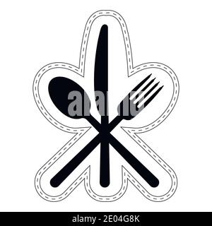 icon Cutlery restaurant catering, vector icon crossed spoon fork knife, logo sign sticker fast food knife spoon with stroke Stock Vector