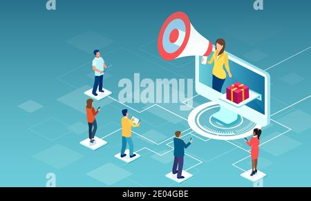 Vector of an influencer business woman marketing online new product to a network of customers Stock Vector