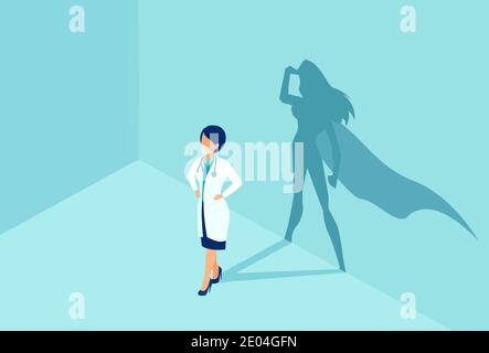 Vector of a confident female nurse or doctor with a super hero shadow on the wall. Stock Vector