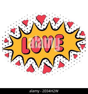 Comic book word love with heart pop art style with halftone effect, vector Comic speech bubble with expression text love, bright dynamic cartoon Stock Vector