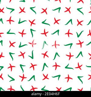 seamless pattern randomly chaotic situation checkmark green check marks and red crosses, vector seamless pattern cross and tick for print or fabric Stock Vector