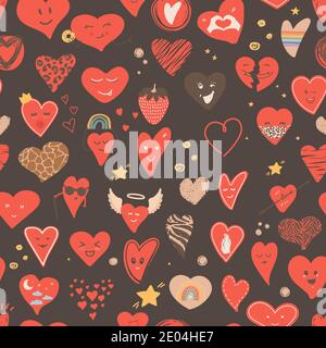 Vector seamless pattern of cartoon hearts. The concept of valentine s day, wedding. For printing paper, textiles, design. Stock Vector