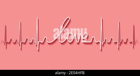 heartbeat pulse text the word love, drawing line hand calligraphy, Vector the concept of love for Valentine's day Stock Vector