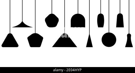 set different lamps and lampshades isolated on a white background. Front view of various lamps and fixtures, vector illustration Stock Vector