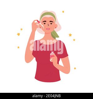 Anti-aging skin care method with face oil.  Stock Vector