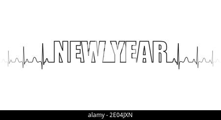 Text new year one line vector line heartbeat, excitement waiting for new year miracle Stock Vector