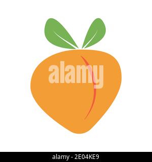 Ripe peach fruit green leaves, vector cartoon soft, juicy fleshy berry, peach tree fruit, cute delicious juicy berry Stock Vector