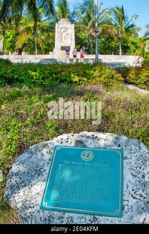 The historic marker at The Florida Keys Memorial to the victims of the Great Hurricane of 1935 in Islamorada in the Florida Keys. Stock Photo