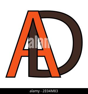 Logo syllable ad icon sign two interlaced letters A D, vector logo ad first capital letters pattern alphabet a d Stock Vector