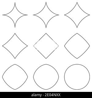set geometric shapes, transition from star to circle and square, vector geometric shapes for design, different convexities and concavities Stock Vector