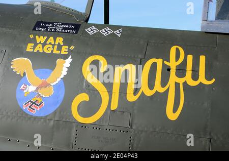 Republic P-47 Thunderbolt airplane named Snafu, War Eagle, World War Two, Second World War fighter plane artwork Stock Photo