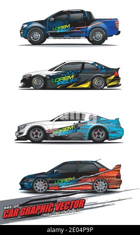 set of vehicle graphic kit vector. Modern abstract background for car wrap branding and automobile sticker decals livery Stock Vector