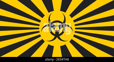 Horizontal background black and yellow rays hazard ncov symbol, vector quarantine banner warning of the danger Contracting covid coronavirus Stock Vector