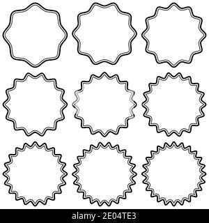 Set round vintage stickers with zigzag edge, vector simple style label stickers, starburst label badge Stock Vector