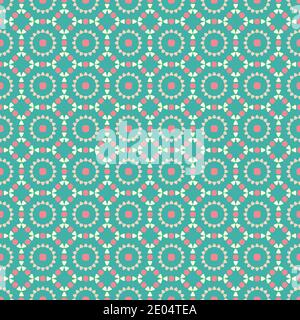 Vintage seamless geometric pattern, green pastel color, vector ethno folk pattern from multi-colored squares and triangles, rounded corners, for Stock Vector