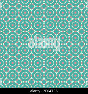Vintage seamless geometric pattern, green pastel color, vector ethno folk pattern from multi-colored squares and triangles, rounded corners, for Stock Vector