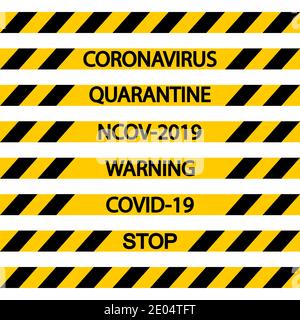 Seamless fencing tape quarantine coronavirus vector warning tape fencing flu, black and yellow diagonal stripes, stop ncov, covid quarantine Stock Vector
