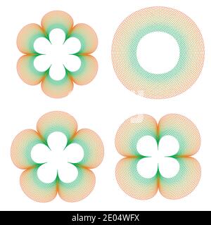Set round guilloche watermark protection valuable documents against forgery of banknotes, vector guilloche watermark for diploma certificate Stock Vector