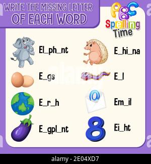 fill the missing letter of each word worksheet for children
