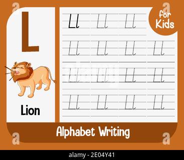 Alphabet tracing worksheet with letter and vocabulary illustration Stock Vector