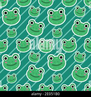 cute frog head seamless pattern vector illustration Stock Vector