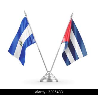 Cuba and El Salvador table flags isolated on white 3D rendering Stock Photo