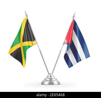 Cuba and Jamaica table flags isolated on white 3D rendering Stock Photo