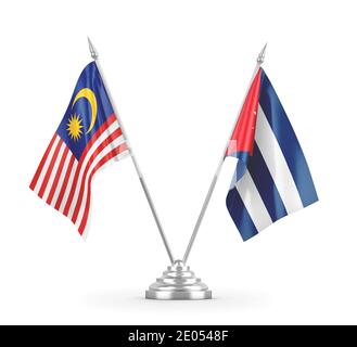 Cuba and Malaysia table flags isolated on white 3D rendering Stock Photo