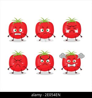 Tomato cartoon character with various angry expressions. Vector illustration Stock Vector